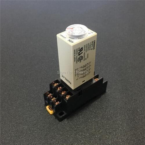 1set H3Y-4 H3Y Power On Delay Timer AC 220V 5s 10s 30s 60s seconds 220VAC Time Relay 4PDT 14 Pin 4NO 4NC with PYF14A Socket Base