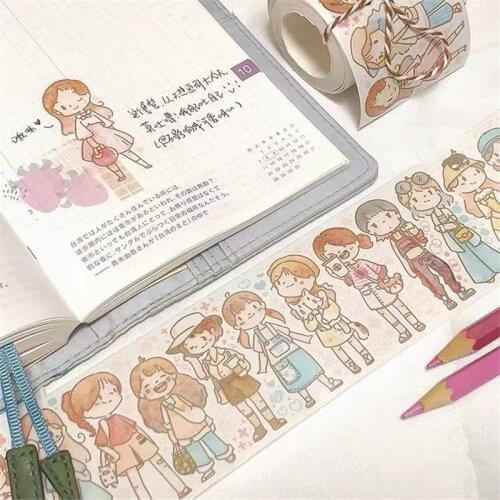 Lovely Cartoon School Girl Washi Tape for Bullet Journal DIY Scrapbooking Decorative Sticker
