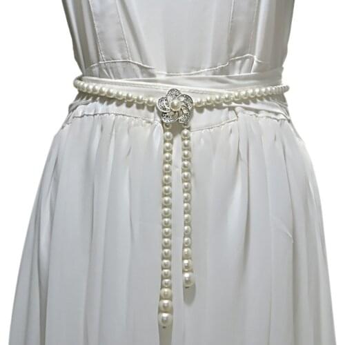 Women Belt Pearl Buckle Elastic Waistband Ladies Dress Decorative Belts Fine Waist Chain Fashion Designer