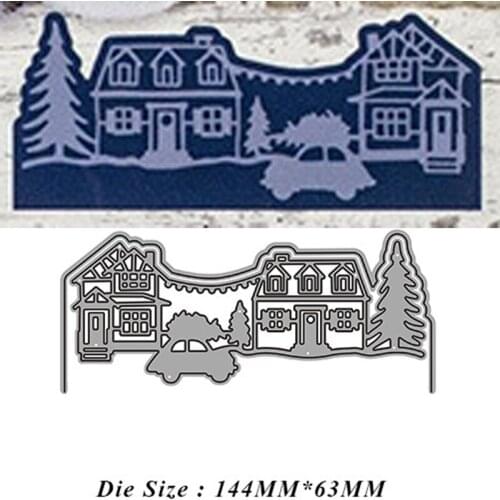 Christmas Architecture Tree Car House Lace Metal Cutting Dies Knife Mould Scrapbook Album Greeting Card Decoration DIY Handmade