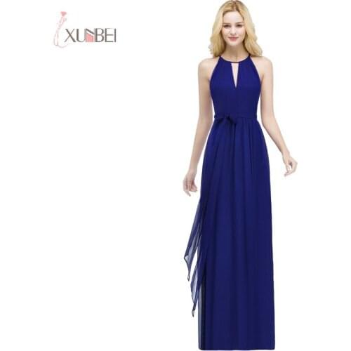 2019 Royal Blue Chiffon Long Prom Dresses Sleeveless Prom Gown vestidos de gala