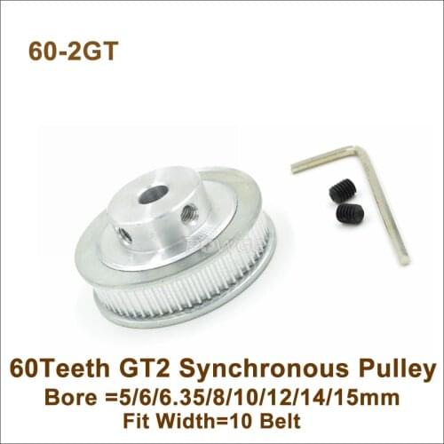 POWGE 60 Teeth 2GT Synchronous Pulley Bore=5/6/6.35/8/10/12mm Fit W=10mm GT2 Timing Belt 3D Printer Parts 60T 60Teeth 2GT Pulley