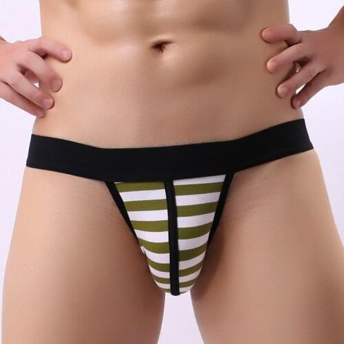 Sexy Mens Jockstraps Striped Gay Jocks Cotton Low Rise T-Thongs Gay Underwear G Strings Brief Bikini Backless Underwear