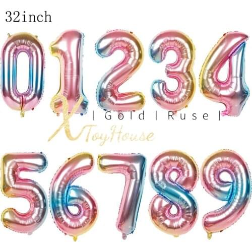 New 32 Inch Number Balloons Foil Balloon Rainbow Colors Digital Globos Wedding Birthday Party Decoration Baby Shower Supplies