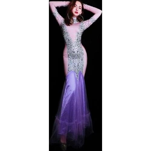 Bright purple sexy dress, evening dress, singers Dance Costume