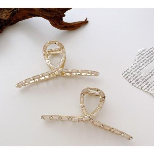 South Korea ins alloy hair clip streamer pearl rhinestone hair catch back head plate hair shark clip catch clip
