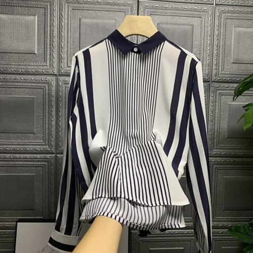 Chic OL elegant stripe Shirt High quality womens long sleeves Shirts Top C094