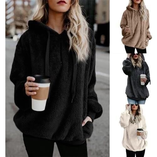 New Autumn Winter Thick Warm Coat Velvet Women Hoody Sweatshirt Solid Black Pullover Casual Tops Lady Loose Long Sleeve Clothes