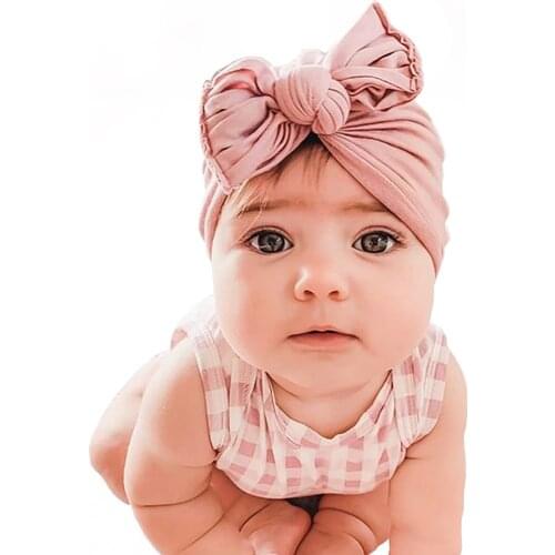 10 Pcs New Baby Hat Newborn Pleated Bowknot Cap Solid Color Knotted Sleeve Cap Indian Style Infant Beanie Bows Childrens Hat