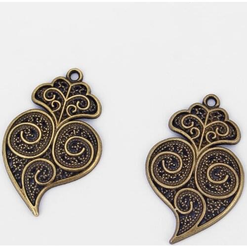 10pcs Antique Bronze Viana Heart Charms Pendants for Fashion Earring Necklace Jewelry Accessories 40x25mm