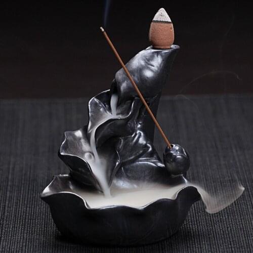 100Pcs Incense Or Burner Chinese Pottery Crafts Creative Home Decor Lotus Pond Smoke Backflow Cone Incense Sticks Burner Censer