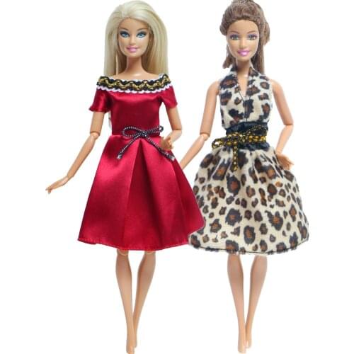 2 Set/Lot Fashion Dress Mix Style Skirt Daily Casual Wear Summer Leopard Clothes for Barbie Doll Baby Girl Accessories House Toy