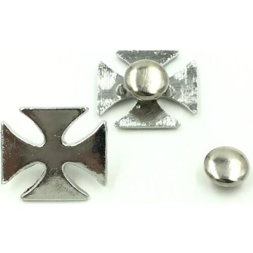 20Sets Spike Studs Spots Garment Rivets Cross Silver Tone DIY Crafts Belt Clothes Making 14x15mm