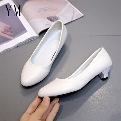 2020 Hot Mature Round Toe High Heel Pumps White Shallow 3CM Women Office Dress Shoes Spring Autumn Heels Shoes Free Shipping 40