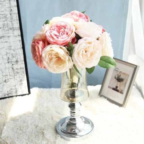 5pcs artificial roses white silk fake roses flower faux heads high quality DIY wedding home decoration scrapbook accessories