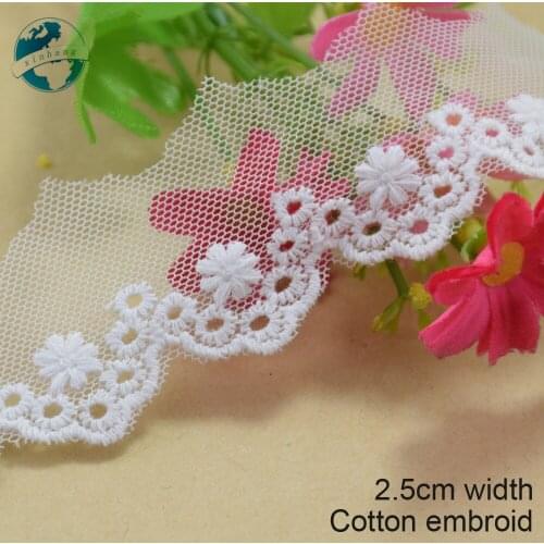 5yards 2.5cm white lace cotton embroidery lace french lace ribbon fabric guipure diy trims warp knitting sewing Accessories#3687