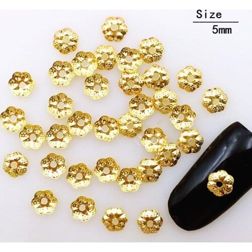 500Pcs/Lot 5mm Gold Silver Hollow Flower Rivets Studs Metal Alloy Nail Art Decorations 3D DIY Nail Sticker/Charms for Manicure