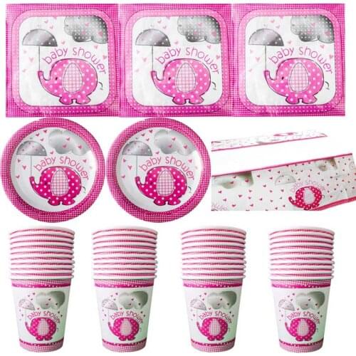 61pcs/lot Birthday Party Elephant Theme Kids Girls Favors Tableware Set Plates Cups Glass Dishes Baby Shower Tablecloth Napkins