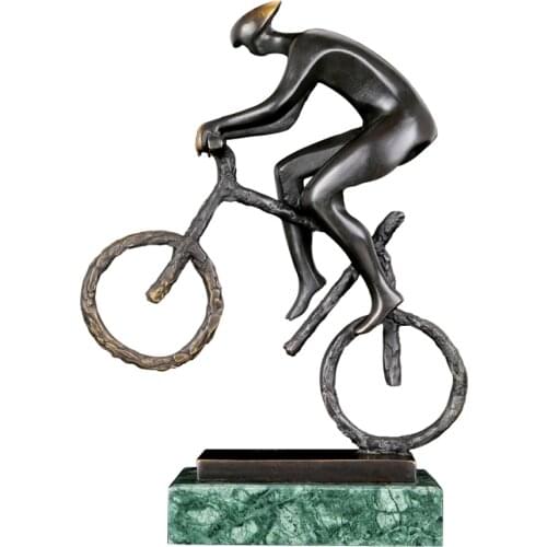 Abstract Sport Sculpture Art Mountain Biking Man Statue Bronze Brass Hot Cast Classy Home Decor
