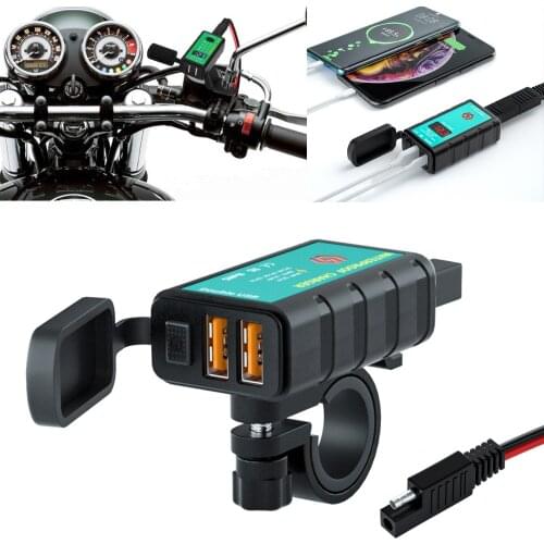 Motorcycle Charger Adapter Voltmeter On/Off Switch Motor Motorbike Scooter Mobile Phone SAE To USB TYPE C Port Fast Charging