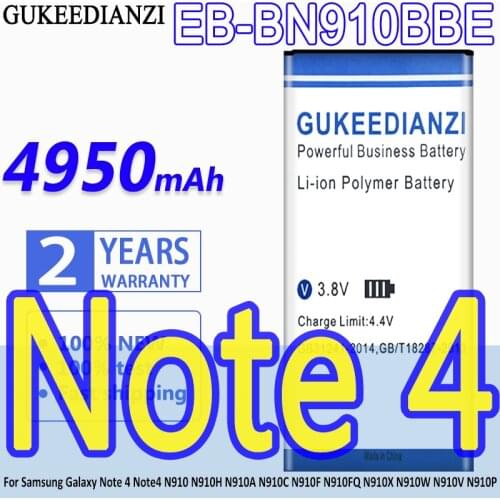 GUKEEDIANZI Battery EB-BN910BBE 4950mAh For Samsung Galaxy Note 4 Note4 N910 N910H N910A N910C N910F