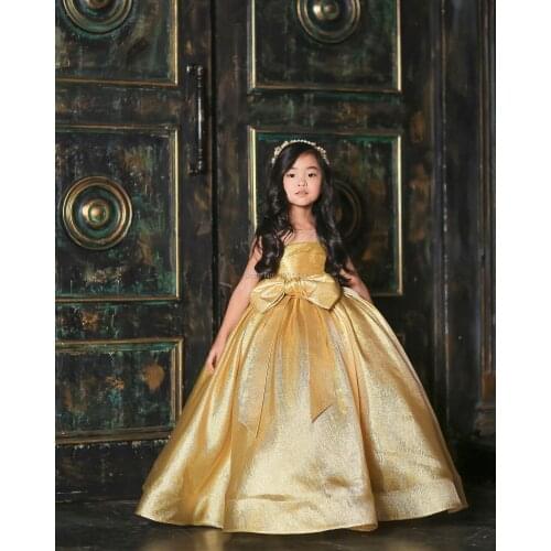 2020 Gold Sequin Jewel Ball Gowns Girls Pageant Dresses Sleeveless Formal Kids Party Gown Flower Girl Dresses for Weddings