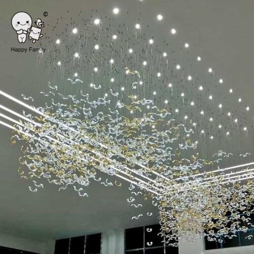 Customized Big Glass Chandelier Light Fixture Art Deco Creative Large Hanging Ceiling Lamp Design Hotel Restaurant Villa Project