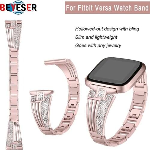 Bling Diamond watch Band For Fitbit Versa Stainless Steel Strap women Wrist Bracelet for fitbit lite/versa 2 Band Accessories