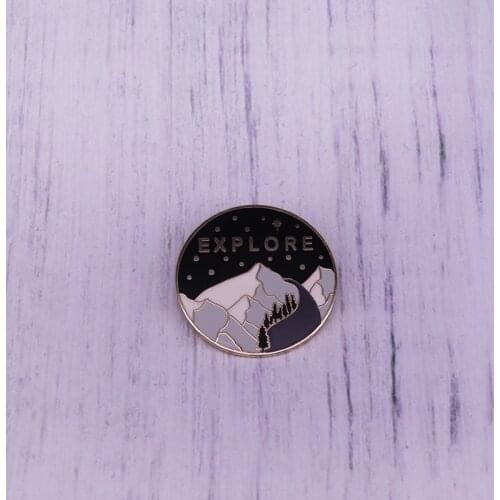 Snow mountain explore brooch Moonlight Mountain Jewelry Enamel Outdoor Nature Lover Lapel Pin