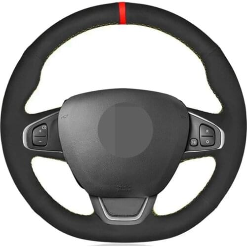Car Steering Wheel Cover Soft Black Genuine Leather Suede Red Marker For Renault Clio 4 (IV) Kaptur Captur 2016-2019