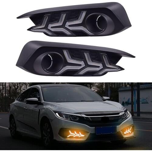 For 2016-18 Honda Civic LED Daytime Running Light DRL Fog Lamp With Turn Signal