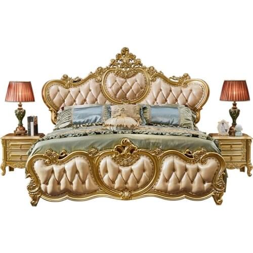 European solid wood double bed luxury villa carved high-end master bed princess bed furniture