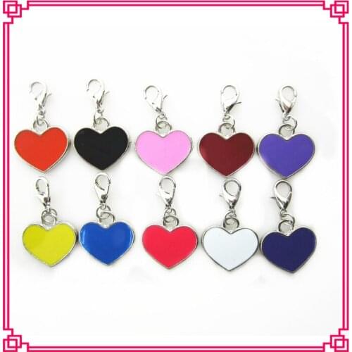 Hot selling 50pcs/lot mix 10 different color heart dangle charms lobster clasp charms for floating pendant lockets
