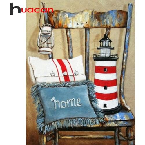 Huacan 5d Diamond Painting Scenery Mosaic Chair Full Square Embroidery Lighthouse Home Decor Handmade Gift