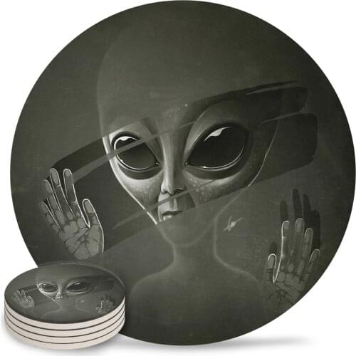 Alien Ceramic Coasters Waterproof Tea Cup Mat Christmas Home Decor Coffee Table Decor Coasters for Glasses
