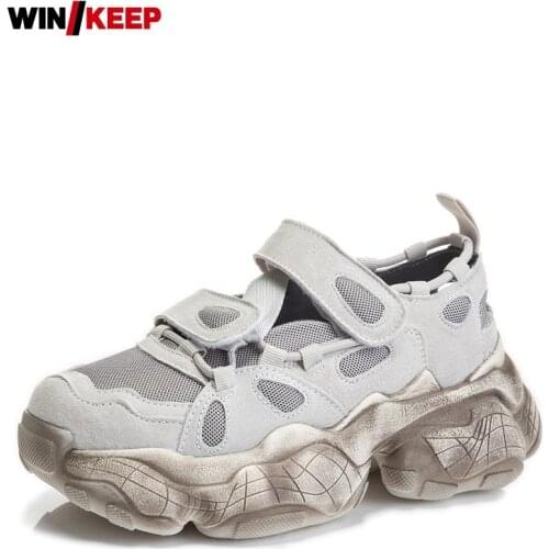 Street 100% Real Leather Platform Hollow Out Sneakers Female Breathable White Black Outdoor Flat Shoes Jogging Sport Shoes Women