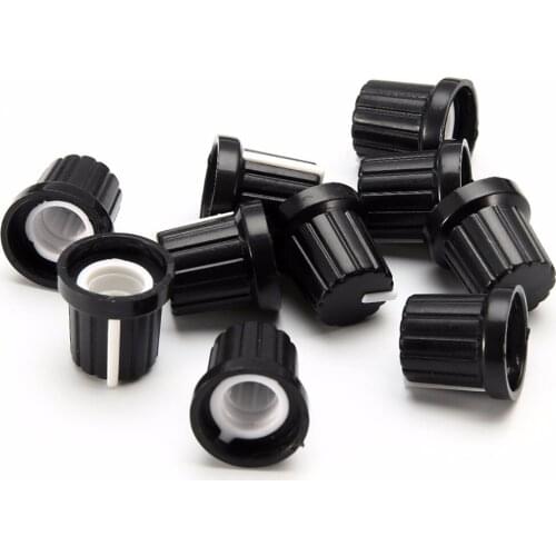 10pcs/lot 6mm Potentiometer Plastic Knob Cap Shaft Hole Threaded Knurled Control Potentiometer Knob Cap Black Color