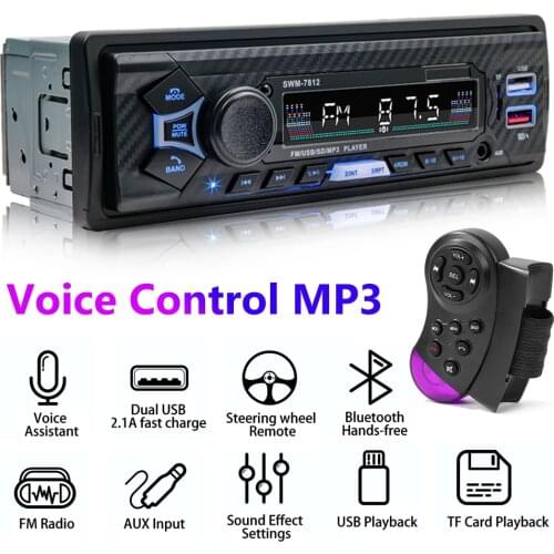 SWM-7812 Car Radio Stereo Player BT5.0 Car MP3 Player Autoradio FM Radio Stereo Audio Music Voice Control with 4 Way RCA Output