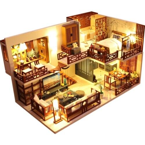 Kids Toys Diy Dollhouse Assemble Wooden Miniatures Doll House Furniture Miniature Dollhouse Puzzle Educational Toys For Children