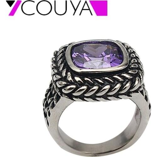 Fashion Silver Color Jewelry Purple Crystal Stone Rings Women Retro Extravagant Finger Rings Jewelry Charm Style Design Rings
