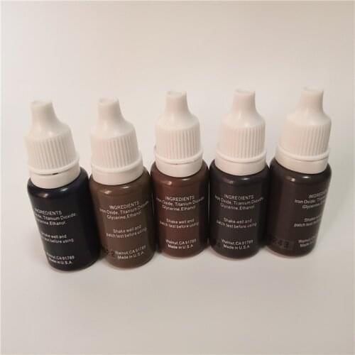 5Pcs Tattoo Ink Pigment Kit Permanent Makeup Micropigment for Eyebrow Eyeliner Arts Brown Jet Black Chocolate Colors