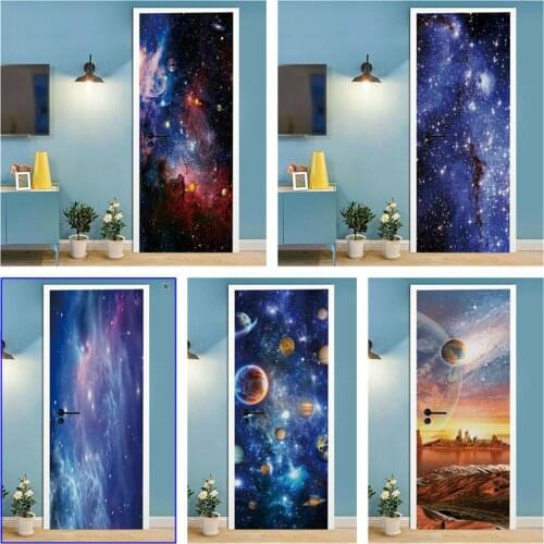 Planet Universe DIY Door Sticker Abstract Colorful Cool Self Adhesive Decal Home Decor Art Paper for Living Room PVC Waterproof