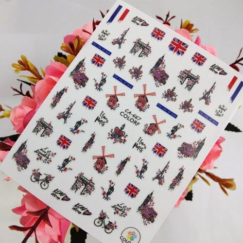 3D Nail stickers Art Eiffel Tower Flowers I love Paris Design Sliders for Nails Foil Self Adhesive All for Manicure Accessories