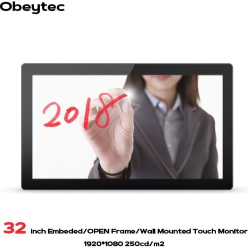32" wall mounted 7*24 hours working touchscreen display monitors with capacitive touch 10 points, IP65 water proof, OB320-CFK03