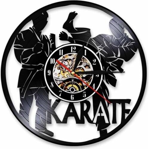 Karate Partice Wall Decor Combat Karate Vintage Clock International Karate Vinyl Record Wall ClockGift For Fighting Sport Lover
