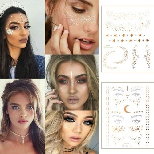 New Gold Face Temporary Tattoo Waterproof Blocked Freckles Makeup Stickers Eye Decal Wholesale Eye Sticker