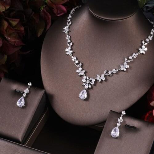 New Wedding Costume Accessories Cubic Zircon Crystal Bridal Earrings And Rhinestone Necklace Wedding Jewelry Sets For Brides