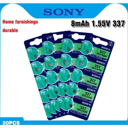 20Pcs Sony New LONG LASTING 1.55V 337 SR416SW 623 D337 V337 SP337 Watch Silver Oxide Battery Button Coin Cell MADE IN JAPAN