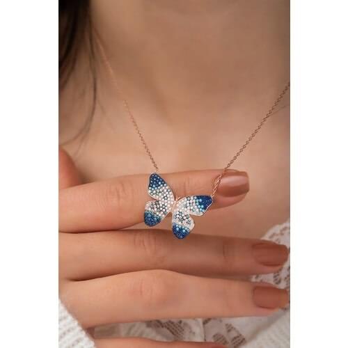 925 sterling Color Pass Butterfly Necklace Female Silver Pendant Valentine 'S Day Gift 2021