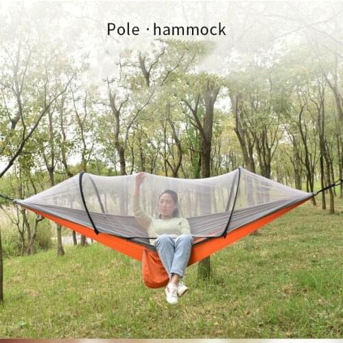 Outdoor Camping Anti Rollover Nylon Hammock Stand Frame Single Double Automatic Quick Opening Pole Hammock With Mosquito Net